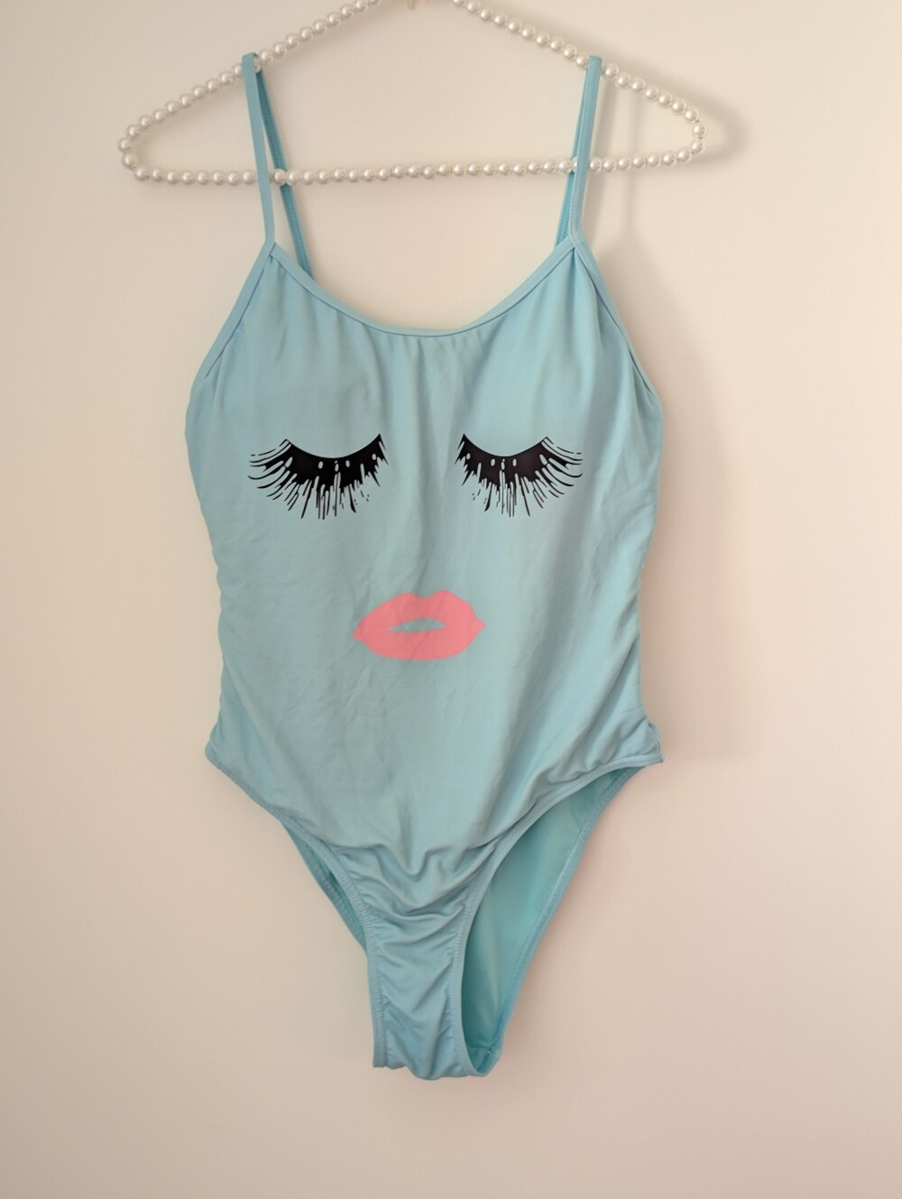 Envya Teal One-Piece Swimsuit With Lash&Lip Design